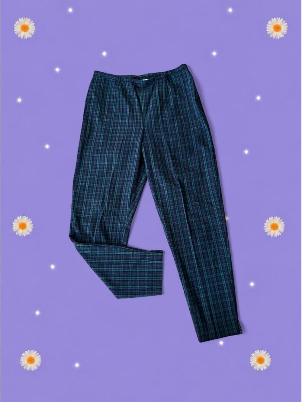 Vintage 90s Gap Navy Green Plaid Dark Academia Old Money Pants size 14 💚
